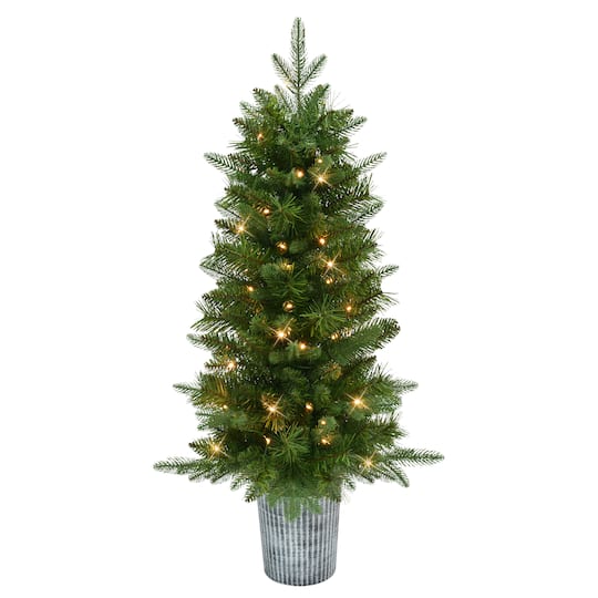 3.5ft. Pre-Lit Battery Operated Oregon Fir Potted Artificial Christmas Trees, 2ct.